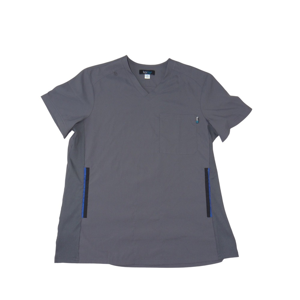 Koi Lite Mens Scrub Top Large‎ Charcoal Gray V-Neck Side Zip Pockets 3481